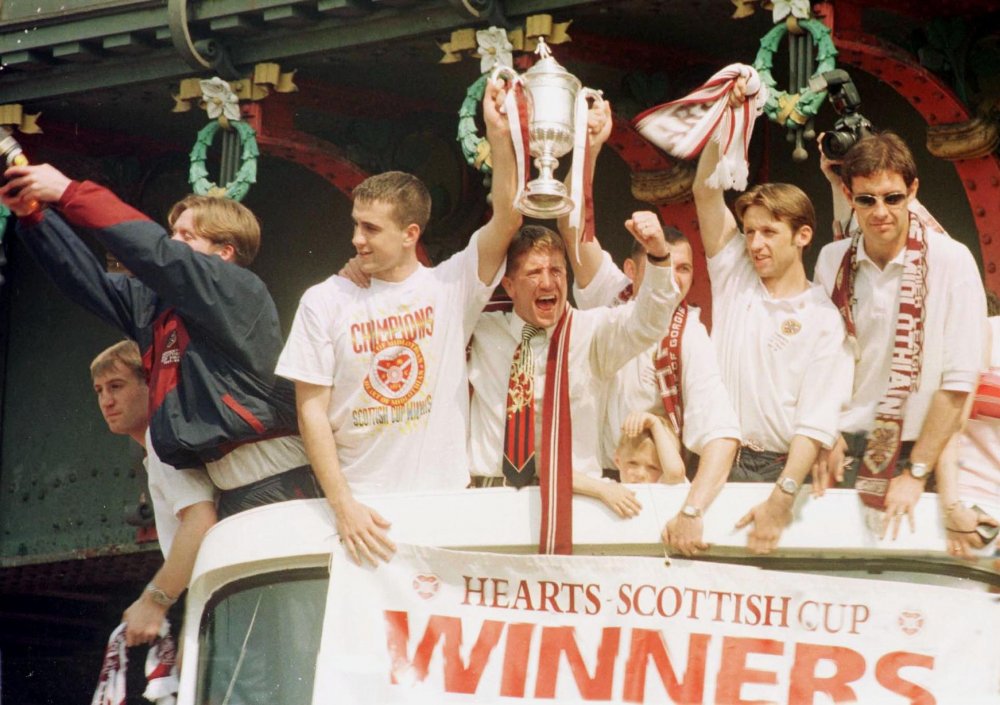 Manager Jim Jeffries clinched the club's first silverware in 36 years with 2-1 win over Rangers in the 1998 Scottish Cup Final-.jpg